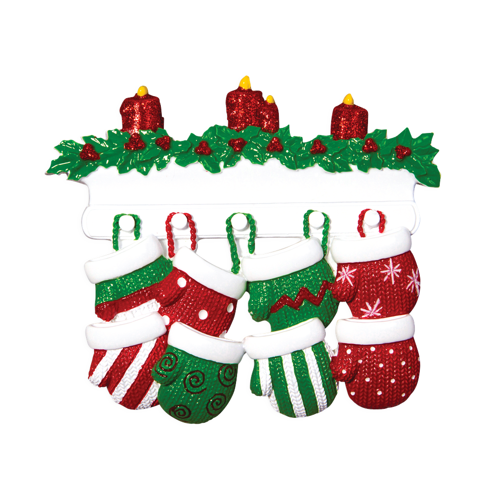 OR1570-8 - Red & Green Mitten Family of 8 Personalised Christmas Decoration
