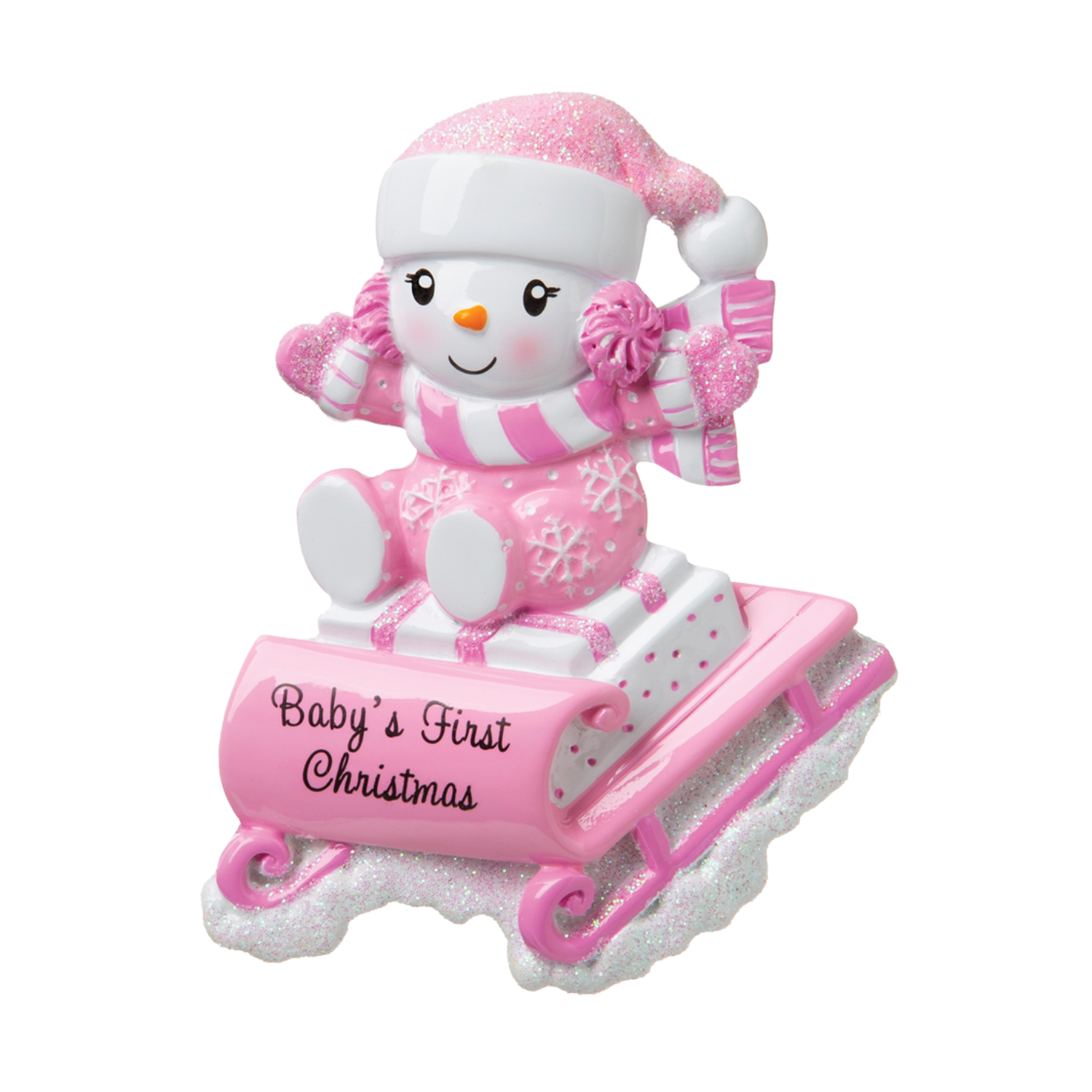 OR1742-P - Snowbaby On Sled (Pink) Personalised Christmas Decoration