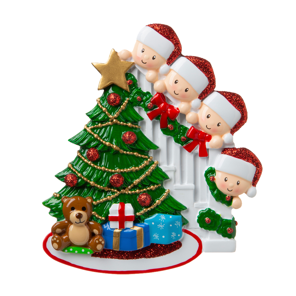 OR1789-4 - Peeking Family of 4 Personalised Christmas Decoration