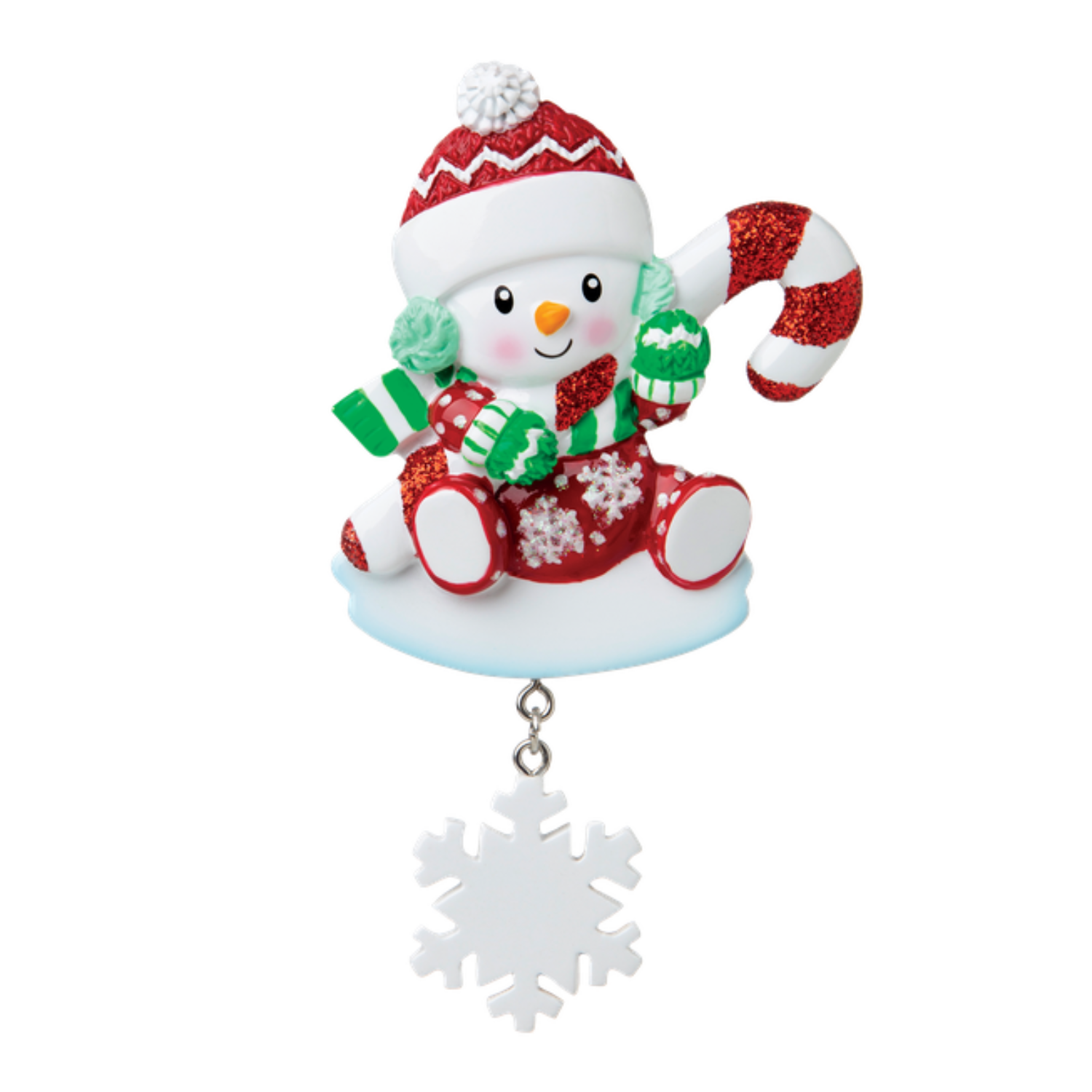 OR1846-RG - Snowbaby With Candy Cane (Red & Green) Personalised Christmas Decoration