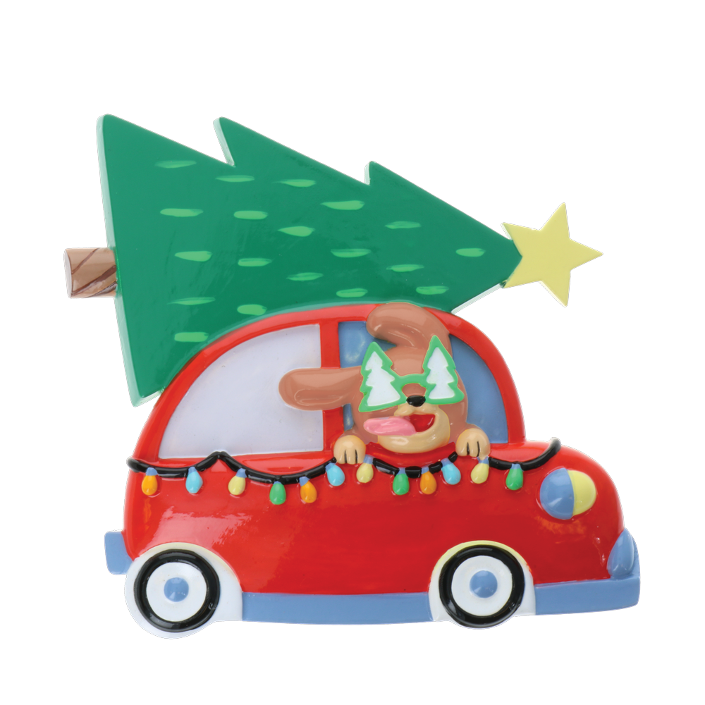 OR2214 - Dog in Car W/Tree On Top Personalised Christmas Decoration