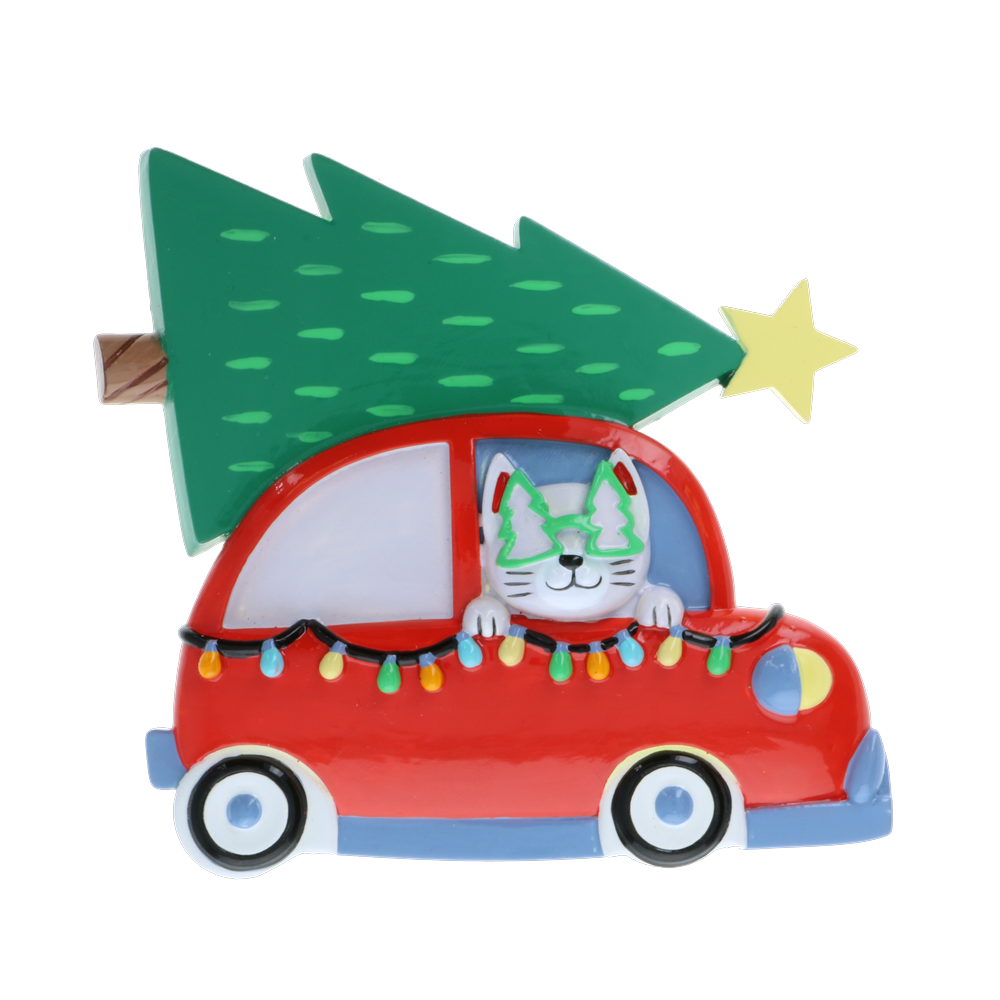 OR2215 - Cat in Car W/Tree On Top Personalised Christmas Decoration