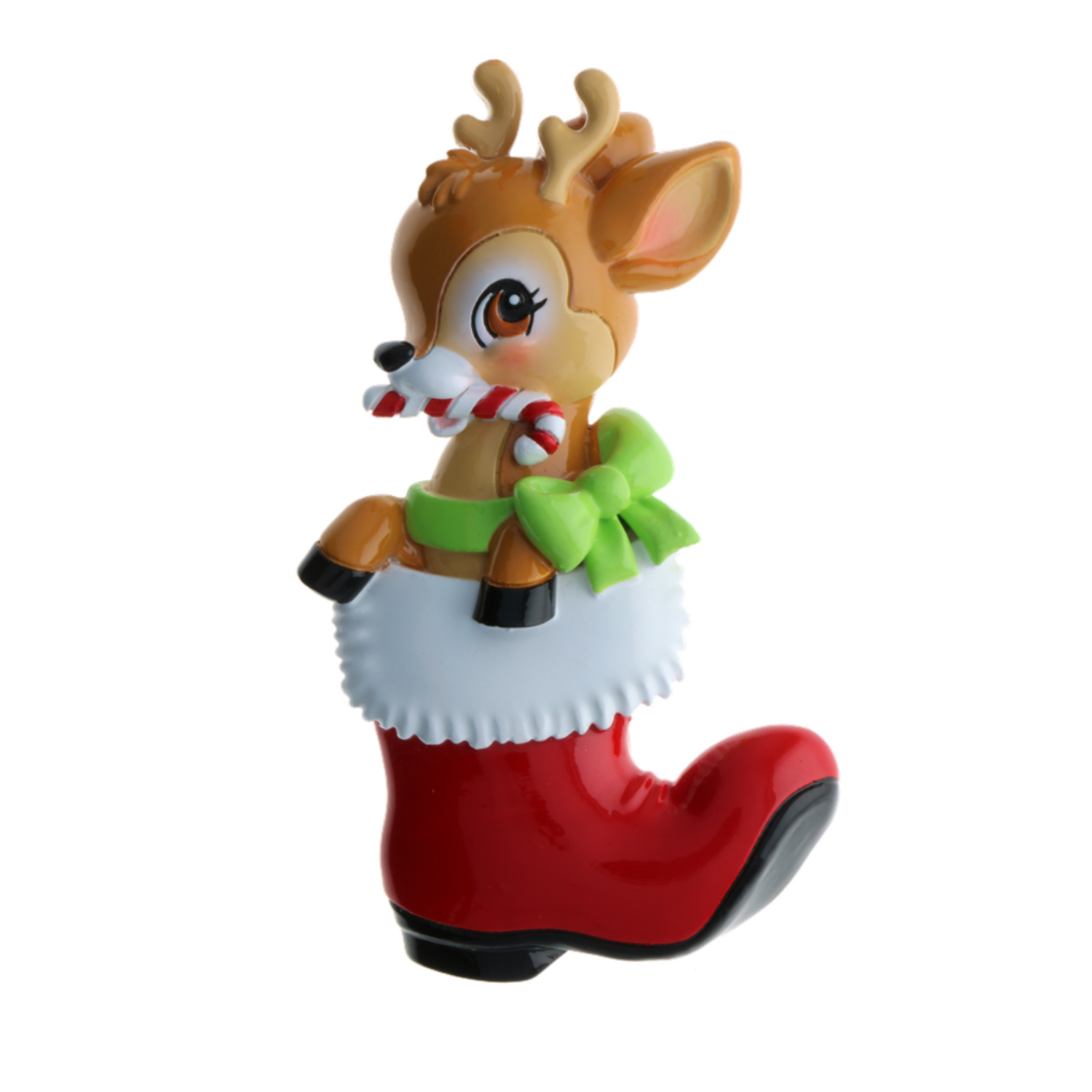 OR2393-RG - Nostalgic Baby Deer in Boot (Red & Green) Personalised Christmas Decoration