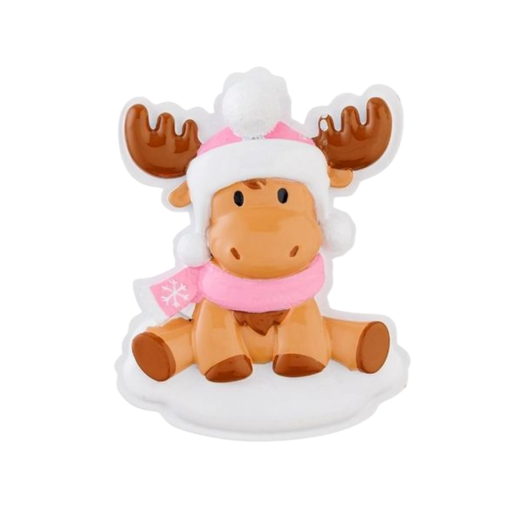 OR2477-P - Moose Baby (Pink) Personalised Christmas Decoration