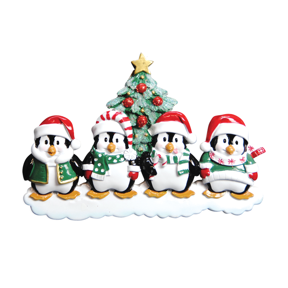 OR629-4 - Winter Penguin Family of 4 Personalised Christmas Decoration