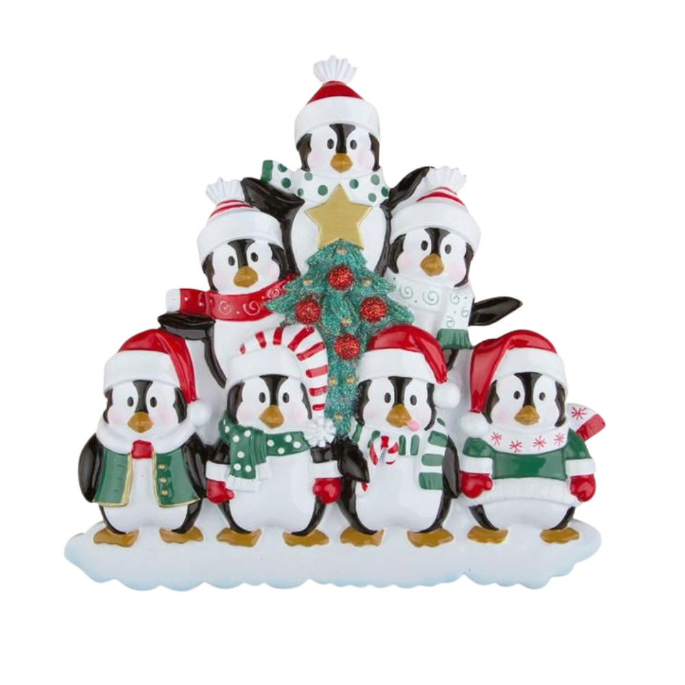 OR629-7 - Winter Penguin Family 7 Personalised Christmas Decoration