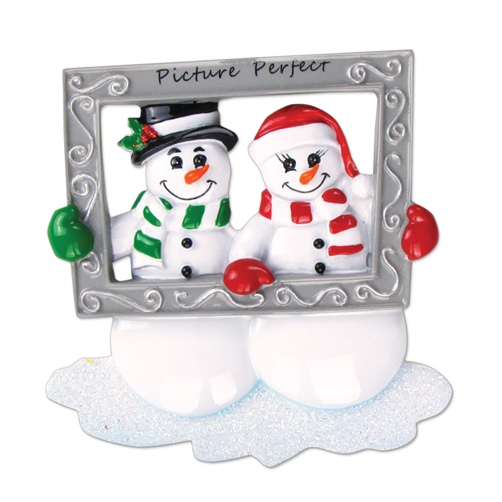 OR705 - Snow Couple Holding Frame Personalised Christmas Decoration