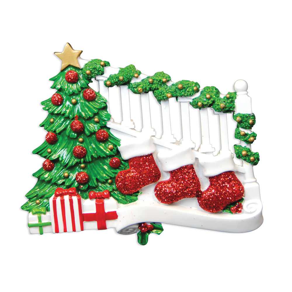OR823-3 - Bannister With 3 Stockings Personalised Christmas Decoration