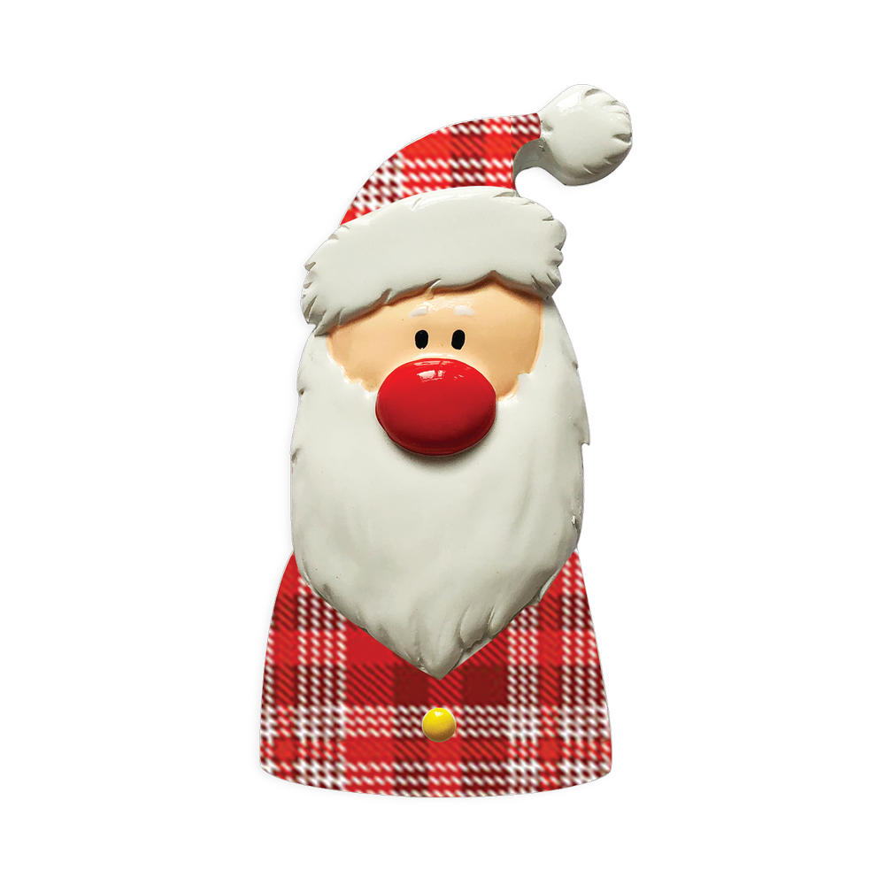 P18-03-012 - Santa With Plaid Scarf And Hat Personalised Christmas Decoration