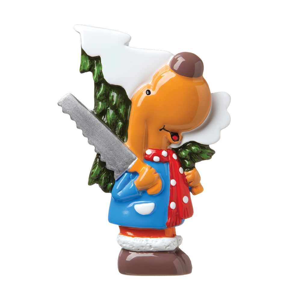 P18-03-052 - Dog Cutting Down Christmas Tree Personalised Christmas Decoration