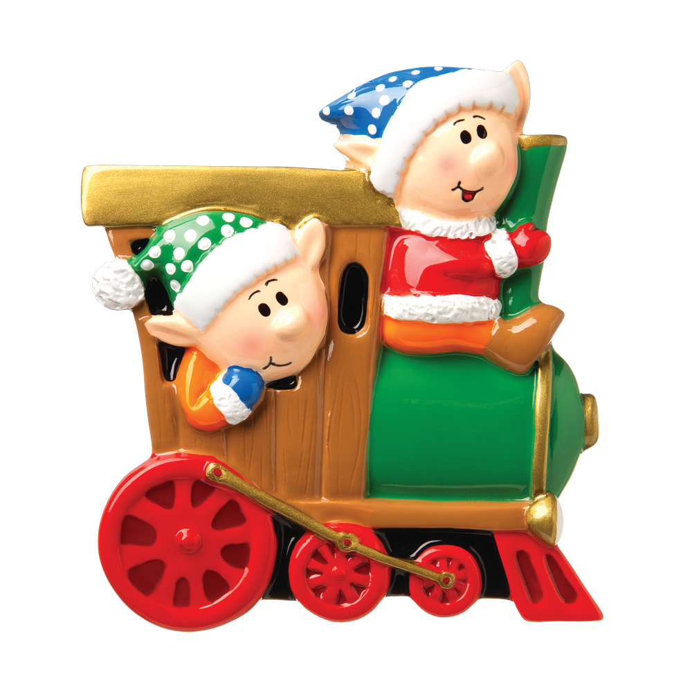 P18-03-054 - Elves On A Train Personalised Christmas Decoration