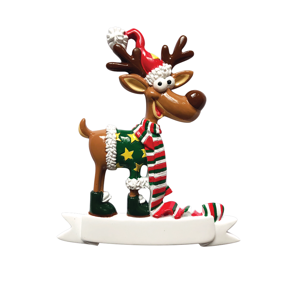 P18-03-101 - Goofy Reinder With Scarf Personalised Christmas Decoration
