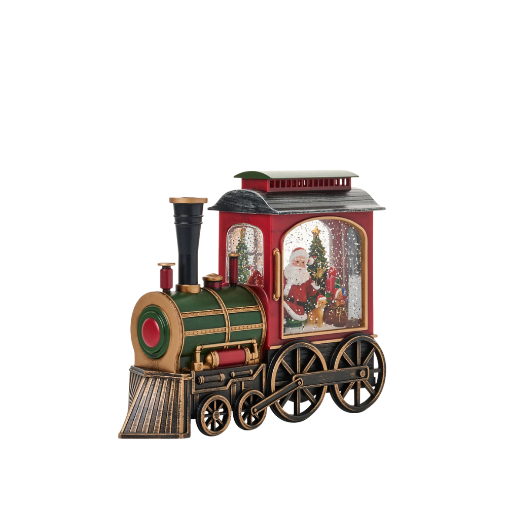 SG23161 - 7.75"H x 9.5" x 3" LED Santa & Xmas Tree in Train Plastic Water Globe Glitter Spinner