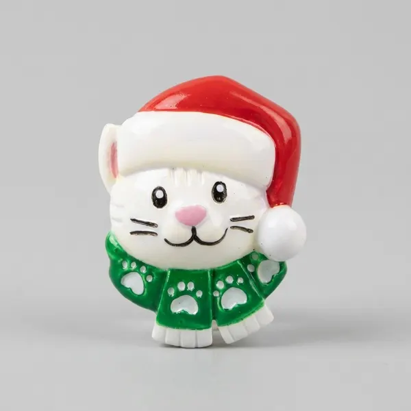 OR2177-WHT - Stick On Cat with Santa Cap Add On in White Ornament Add-On