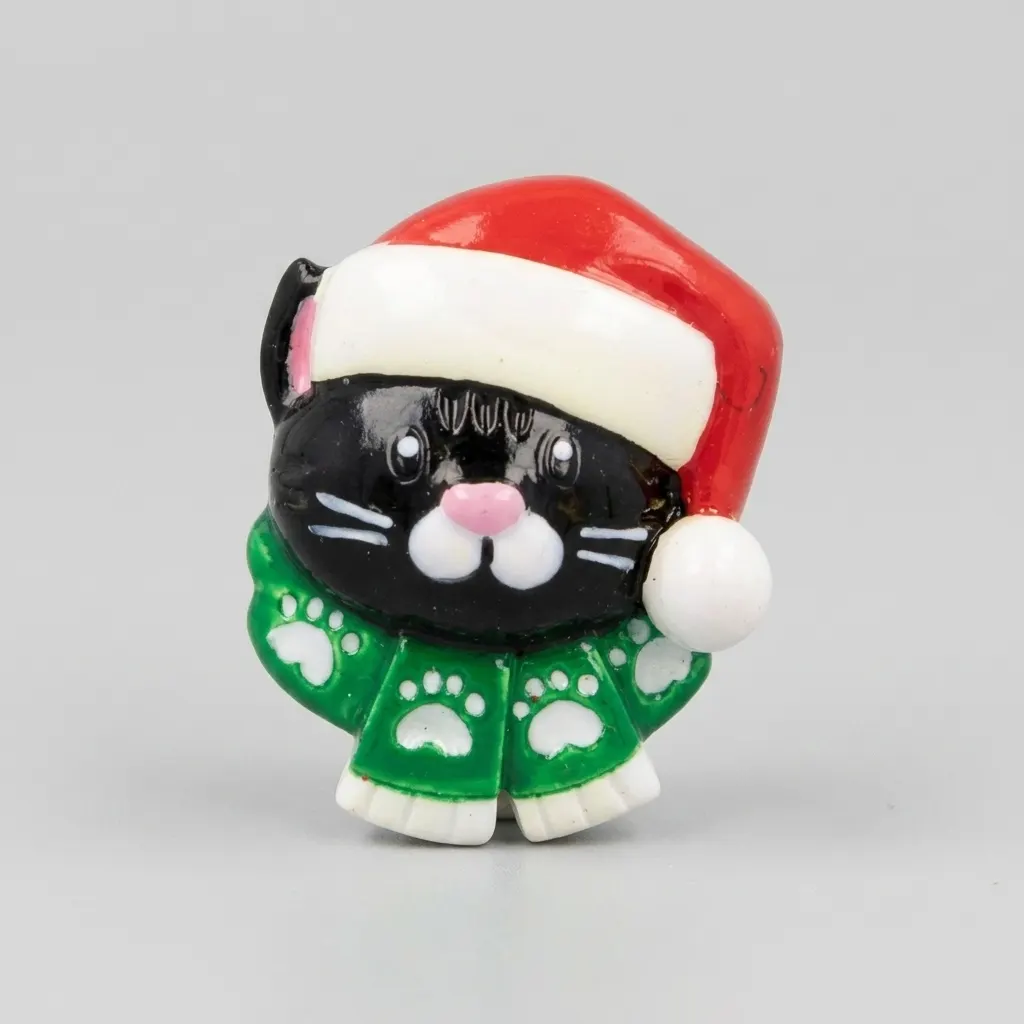 OR2177-BLK - Stick On Cat with Santa Cap Add On in Black Ornament Add-On
