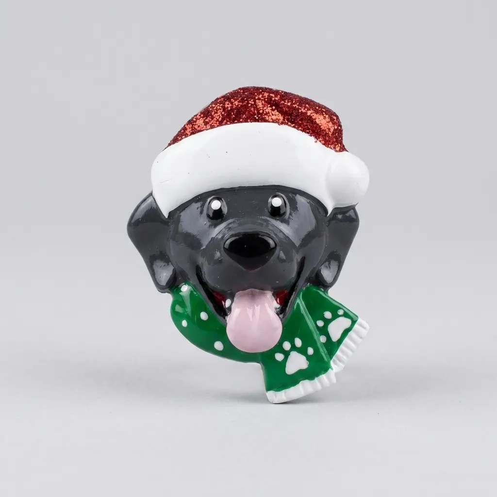OR2176-GRY - Stick On Dog with Santa Cap Add On in Grey Ornament Add-On
