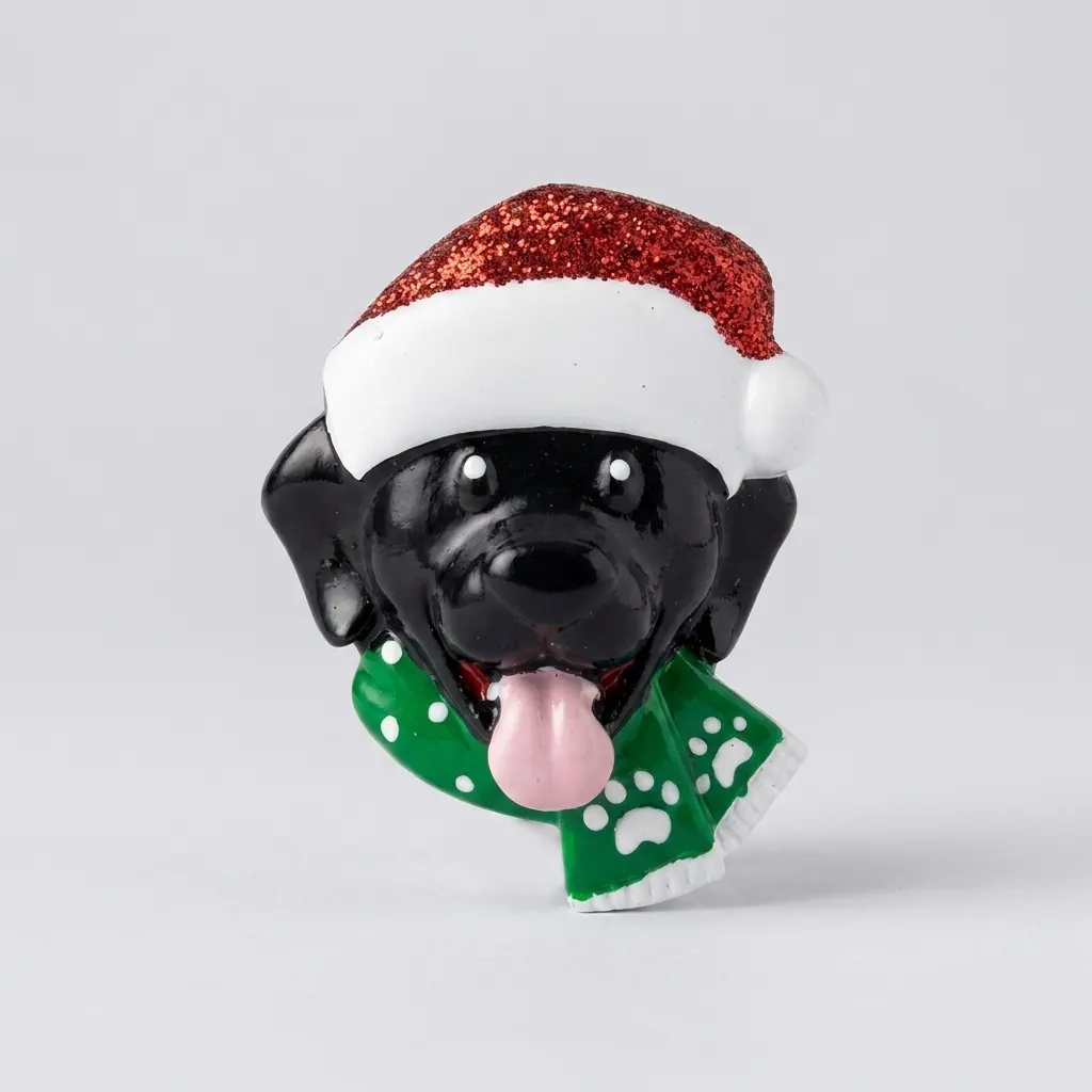 OR2176-BLK - Stick On Dog with Santa Cap in Black Ornament Add-On