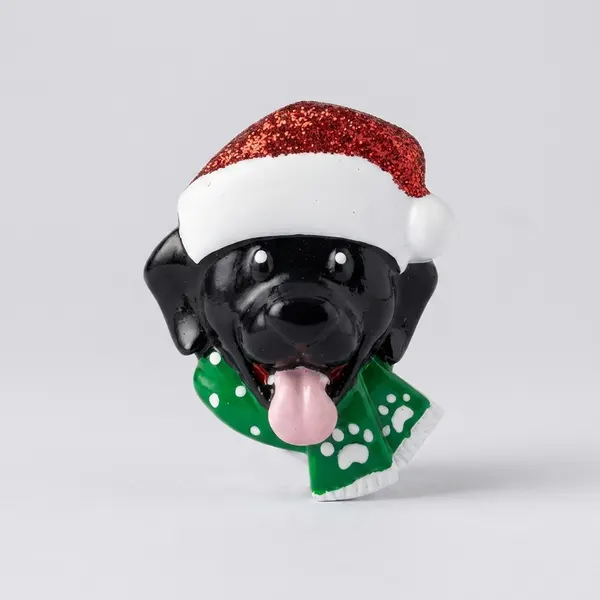 OR2176-BLK - Stick On Dog with Santa Cap in Black Ornament Add-On