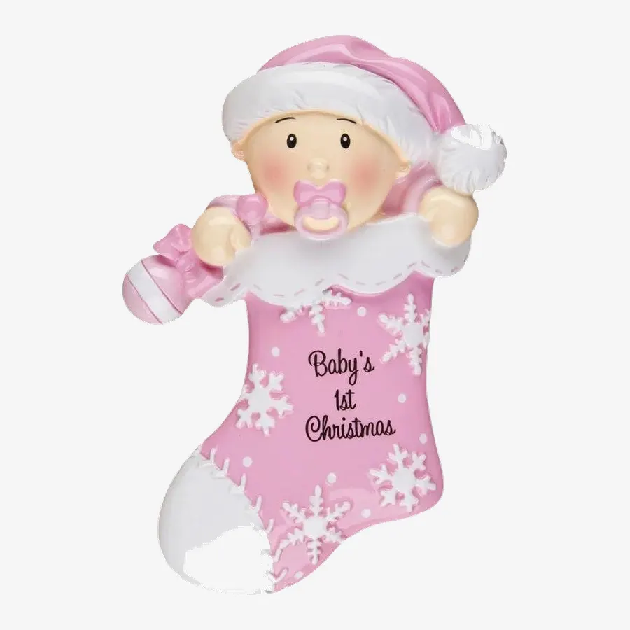 OR1252-P - Baby First Stocking (Pink) Personalised Christmas Decoration