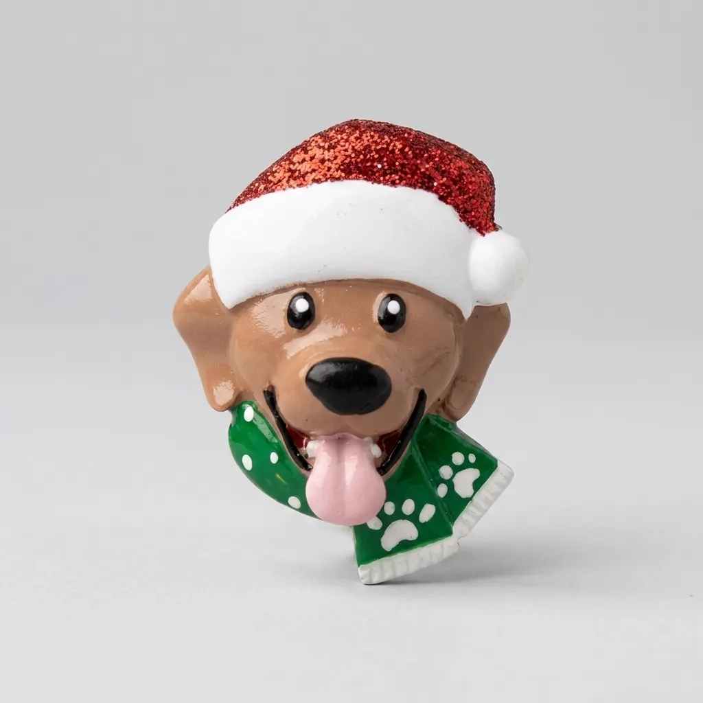 OR2176-BRN - Stick On Dog with Santa Cap Add On in Brown Ornament Add-On