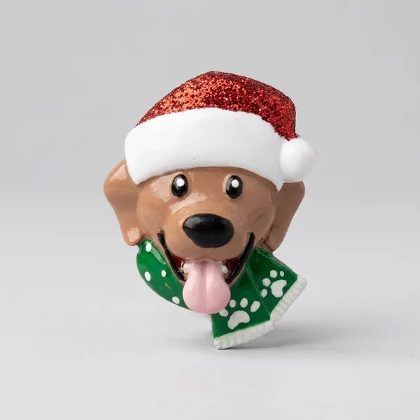 OR2176-BRN - Stick On Dog with Santa Cap Add On in Brown Ornament Add-On