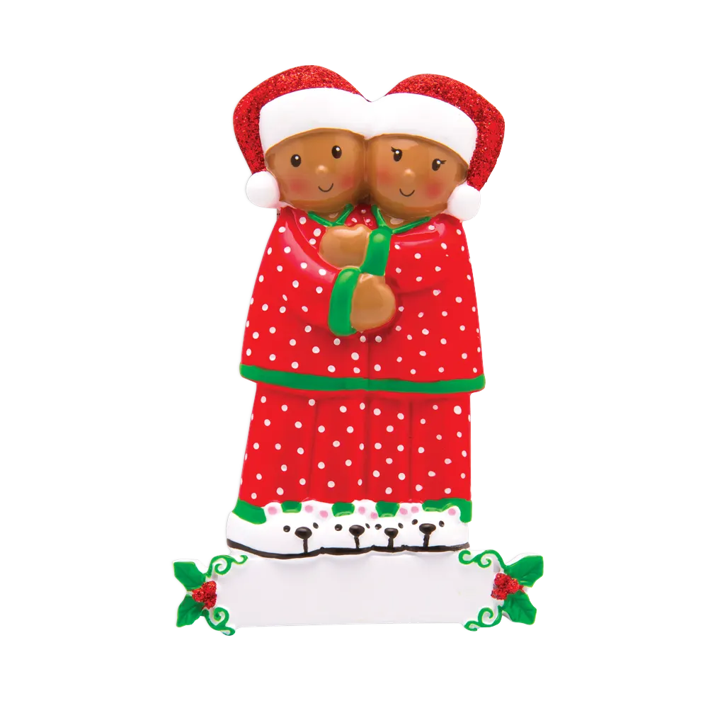 AA1470-2 - Pajama Family of 2 Personalised Christmas Decoration