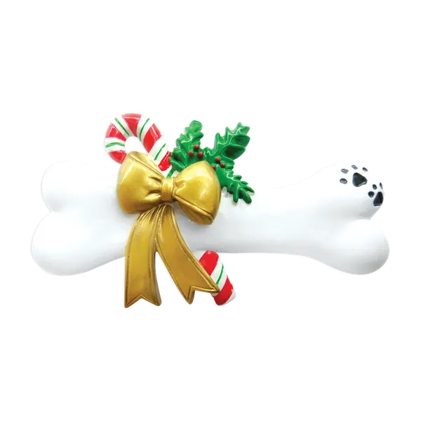 OR022 - Dog Bone With Holly Personalised Christmas Decoration