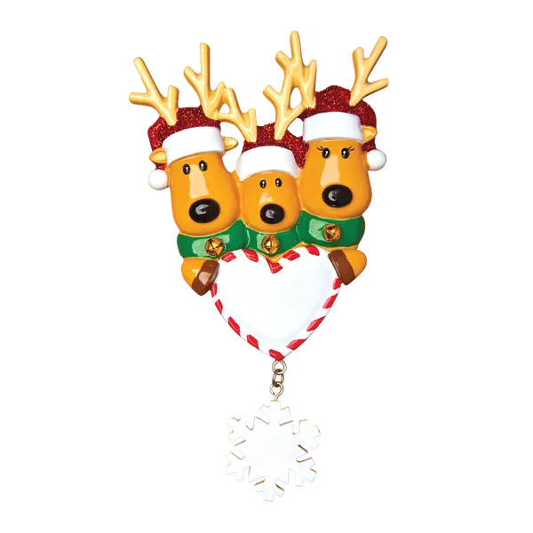 OR1018-3 - New Reindeer Family of 3 Personalised Christmas Decoration