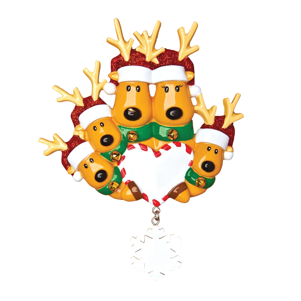 OR1018-5 - New Reindeer Family of 5 Personalised Christmas Decoration