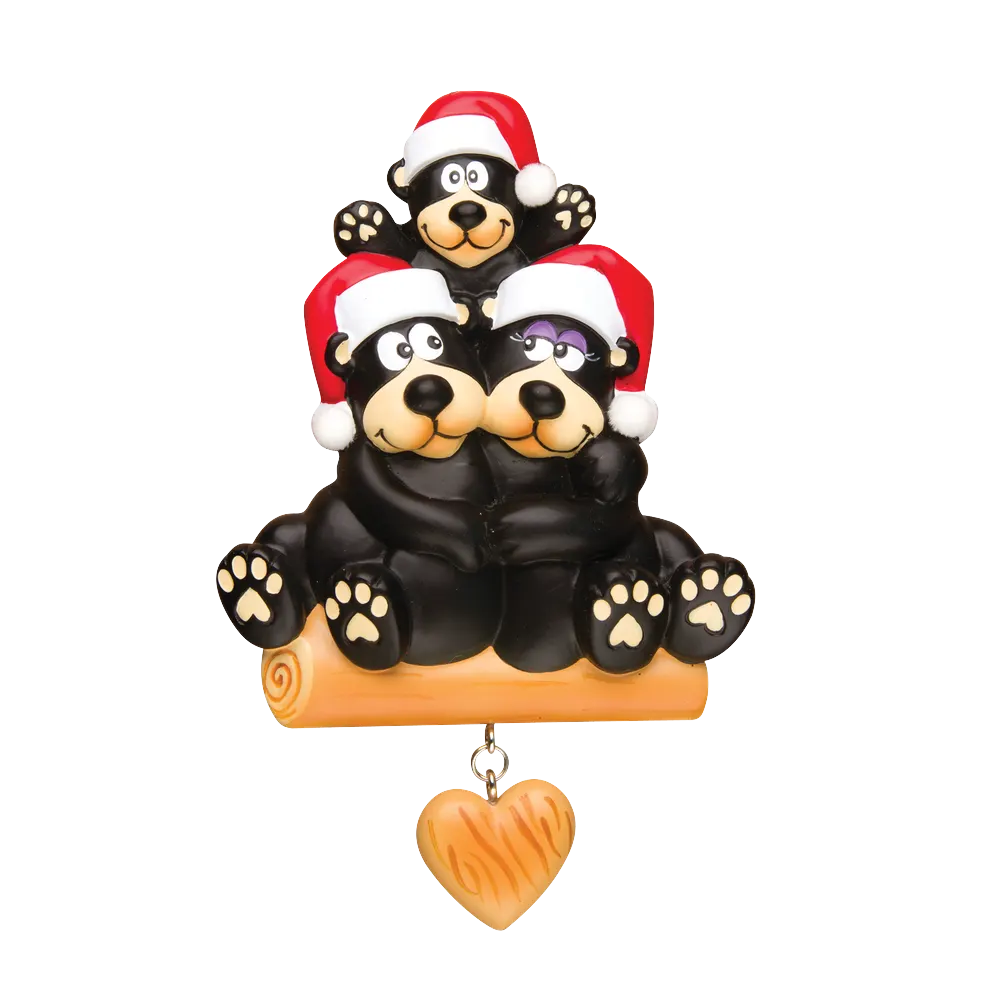 OR1215-3 - Black Bear Family of 3 Personalised Christmas Decoration