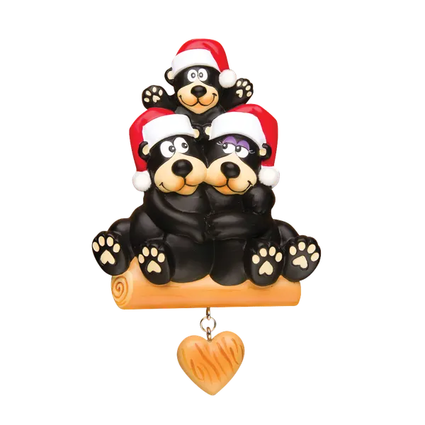 OR1215-3 - Black Bear Family of 3 Personalised Christmas Decoration