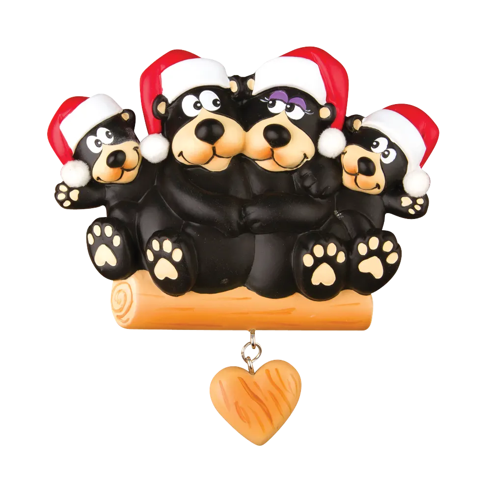 OR1215-4 - Black Bear Family of 4 Personalised Christmas Decoration