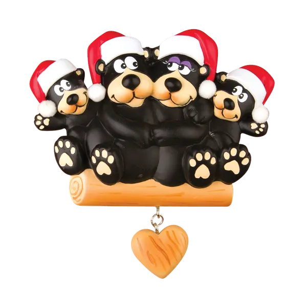 OR1215-4 - Black Bear Family of 4 Personalised Christmas Decoration