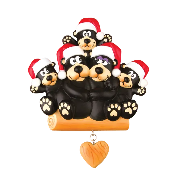 OR1215-5 - Black Bear Family of 5 Personalised Christmas Decoration