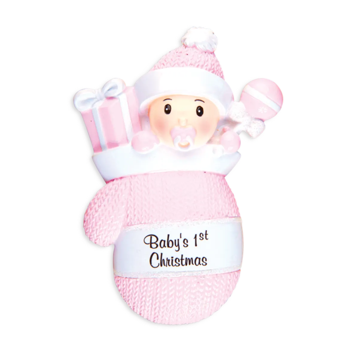 OR1331-P - Baby Girl in Mitten Personalised Christmas Decoration