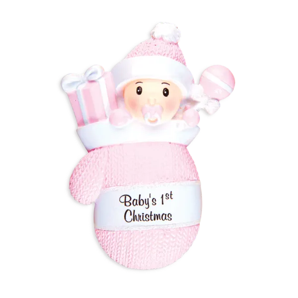 OR1331-P - Baby Girl in Mitten Personalised Christmas Decoration