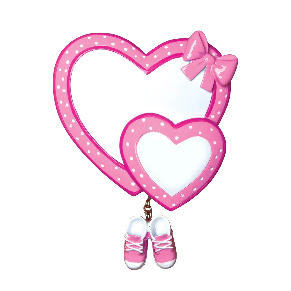 OR1443-P - Baby Heart/Booties (Pink) Personalised Christmas Decoration
