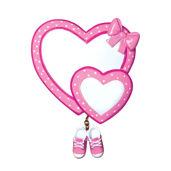 OR1443-P - Baby Heart/Booties (Pink) Personalised Christmas Decoration