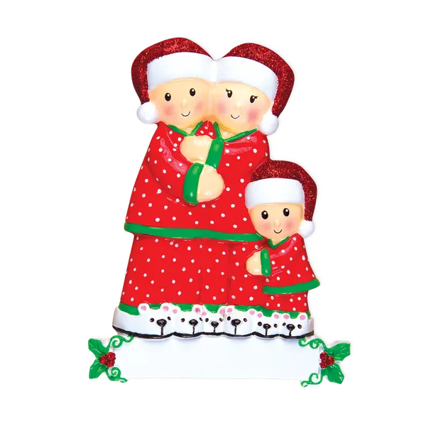OR1470-3 - Pajama Family of 3 Personalised Christmas Decoration