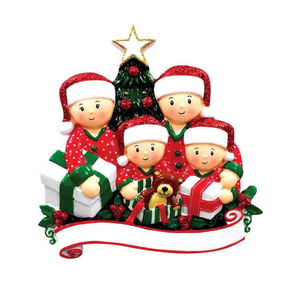OR1523-4 - Opening Presents (Family of 4) Christmas Ornament