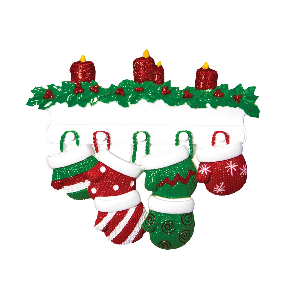 OR1570-6 - Red & Green Mitten Family of 6 Personalised Christmas Decoration
