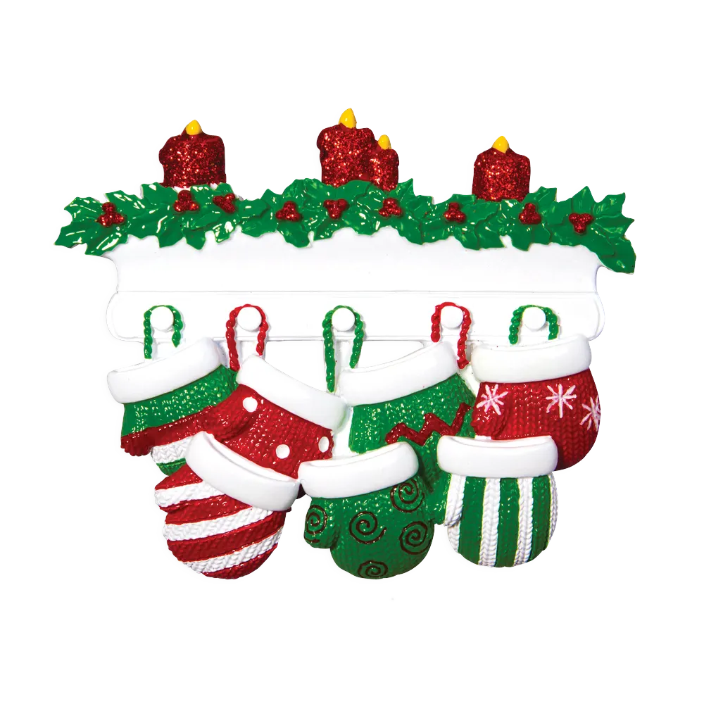 OR1570-7 - Red & Green Mitten Family of 7 Personalised Christmas Decoration