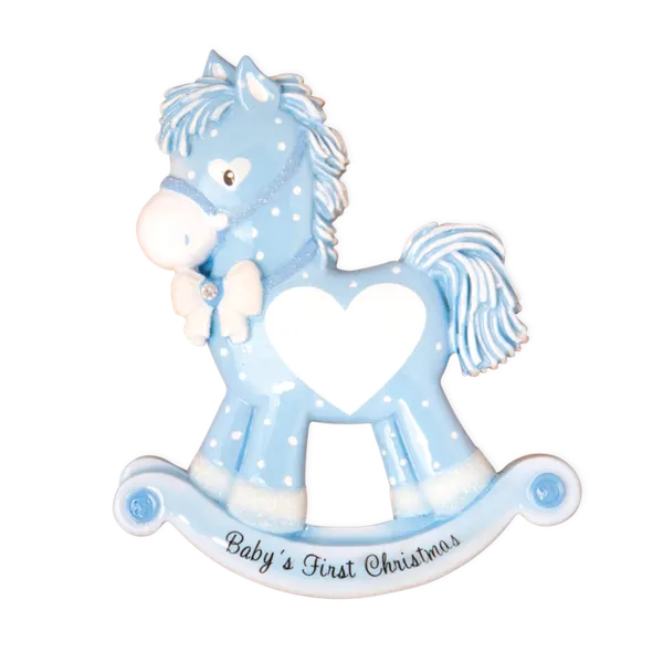 OR1573-B - Baby Boy Rocking Horse (New) Personalised Christmas Decoration