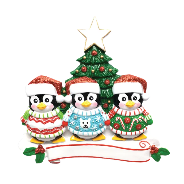 OR1602-3 - Ugly Sweater Family of 3 Personalised Christmas Decoration