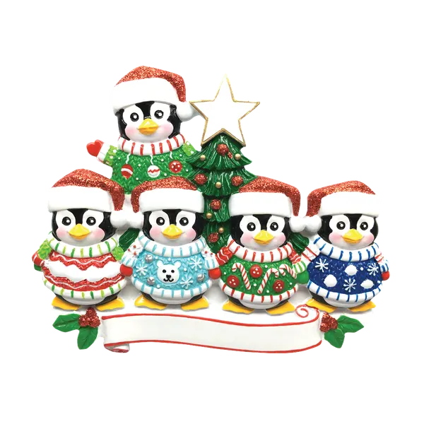 OR1602-5 - Ugly Sweater Family of 5 Personalised Christmas Decoration