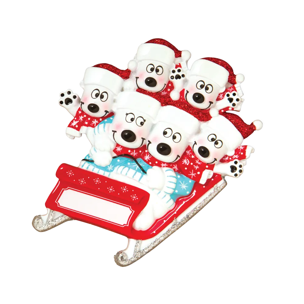 OR1605-6 - Bears On Sled of 6 Personalised Christmas Decoration