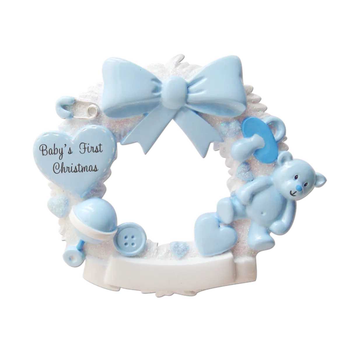 OR1640-B - Baby Christmas Wreath (Blue) Personalised Christmas Decoration