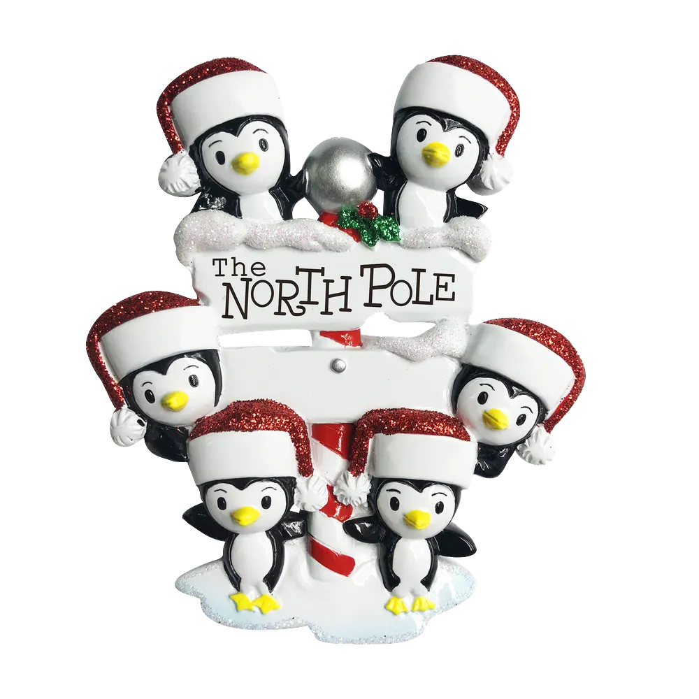 OR1739-6 - North Pole Penguin Family of 6 Personalised Christmas Decoration