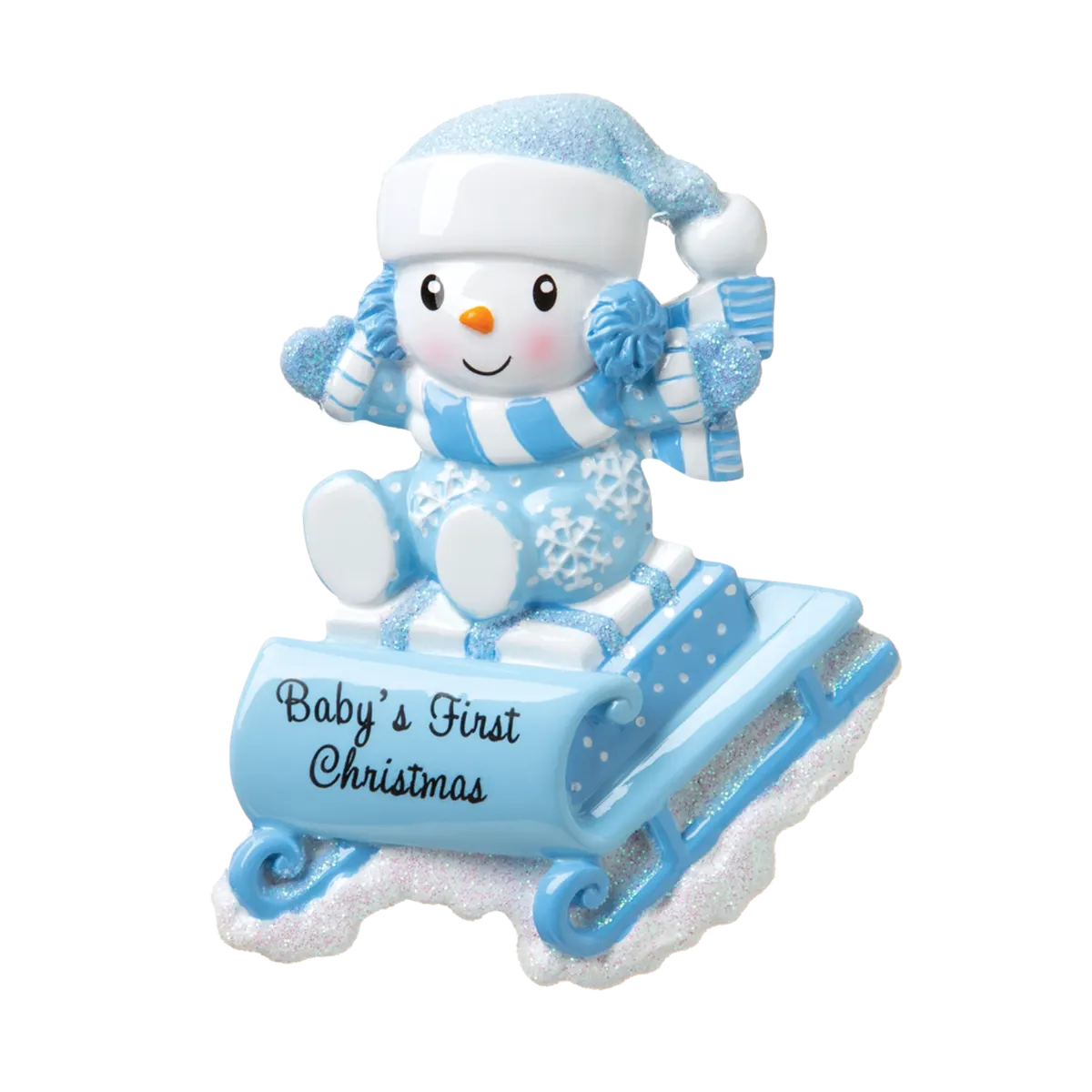 OR1742-B - Snowbaby On Sled (Blue) Personalised Christmas Decoration