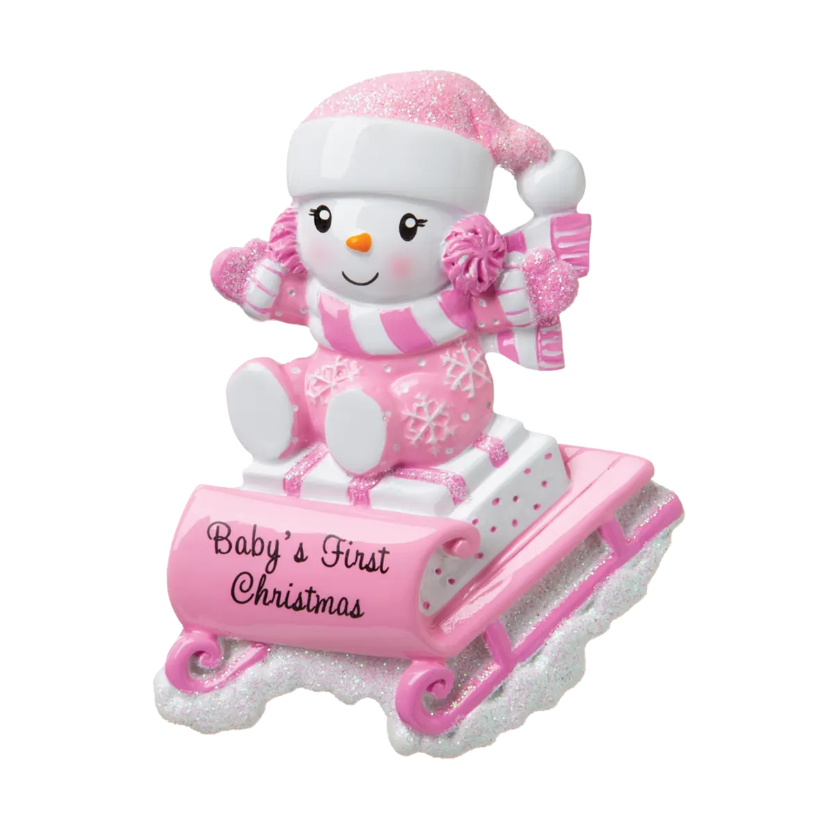 OR1742-P - Snowbaby On Sled (Pink) Personalised Christmas Decoration